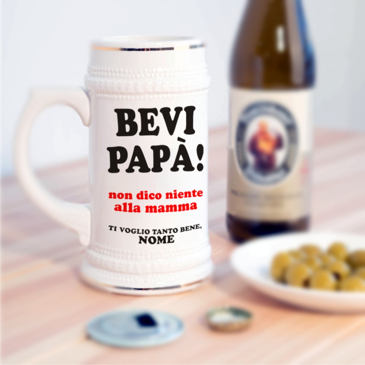 Boccale da Birra Personalizzato Bevi Papà, Non dico Niente alla